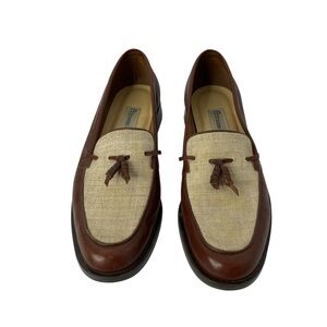 Etienne Aigner Brown/ Cream Leather & Canvas Loafers Sz 8.5